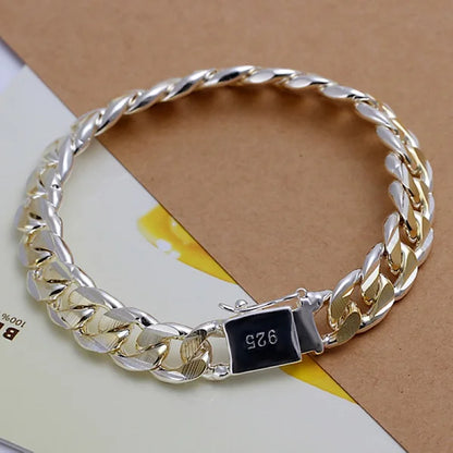 Hot Sale 925 Sterling Silver Solid Chain Bracelet — Charm Fashion Jewelry for Women & Men, Party, Wedding Gift