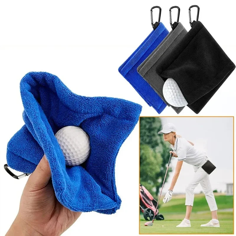 Square Microfiber Golf Ball Cleaning Towel – Water Absorbent Cloth with Carabiner Hook for Clubs and Balls
