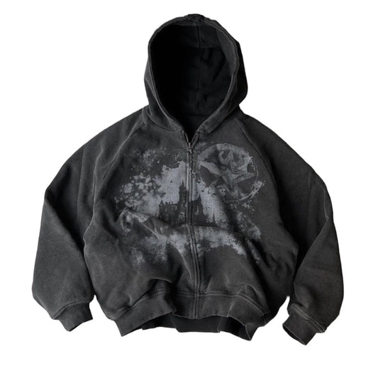 Unisex Gothic Punk Hooded Cardigan – British Harajuku Star Patch Embroidery Oversized Bat Sleeve Jacket