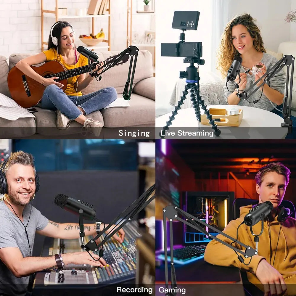 Haomuren USB Podcast Microphone Kit – Cardioid Condenser Mic with Boom Arm for Streaming, Recording, YouTube & PC Studio Use