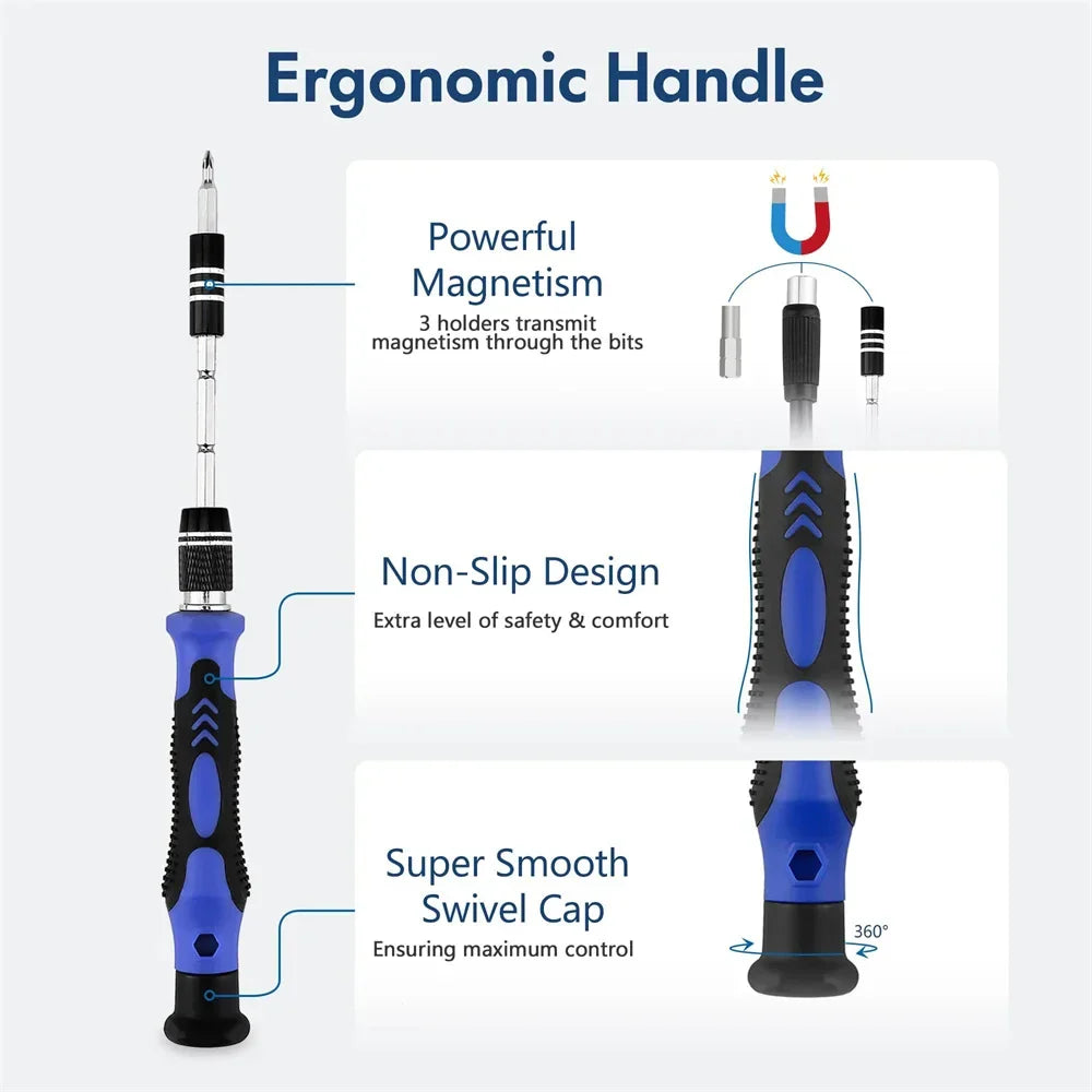 62-in-1 Precision Screwdriver Set – Magnetic Torx, Phillips, Hex Bits with Flexible Shaft, Repair Tools for iPhone, Xiaomi, PC