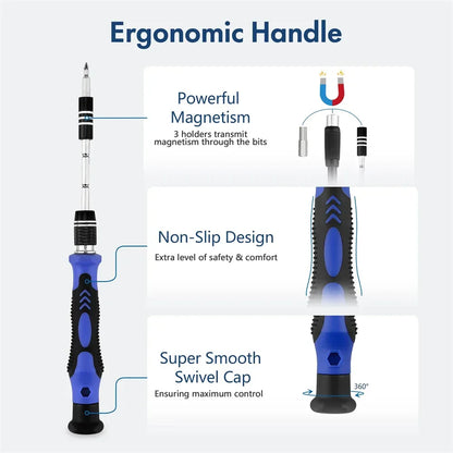 62-in-1 Precision Screwdriver Set – Magnetic Torx, Phillips, Hex Bits with Flexible Shaft, Repair Tools for iPhone, Xiaomi, PC