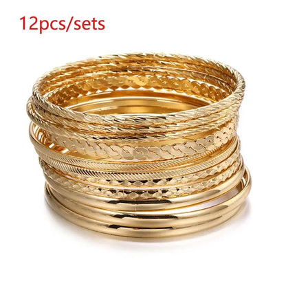 12Pcs Punk Curb Cuban Chain Bracelet Set for Women – Gold Miami Boho Thick Charm Bangles Fashion Jewelry