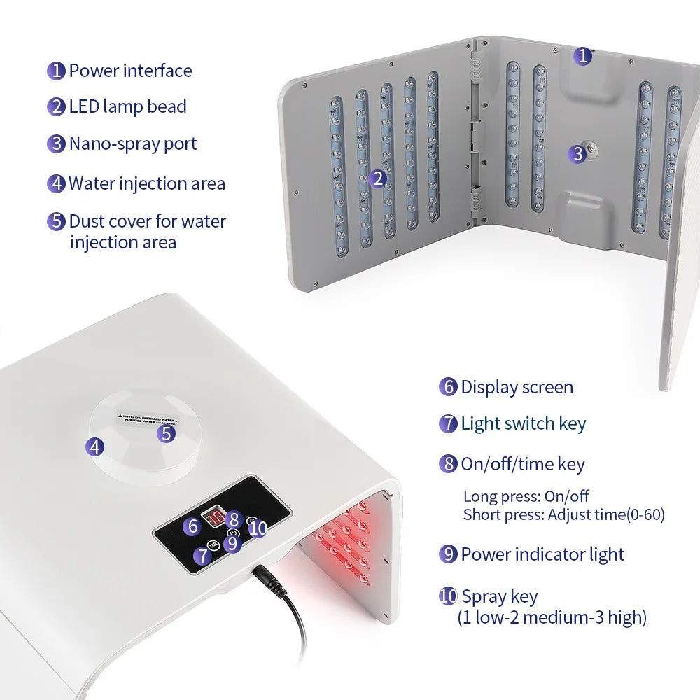 7 Color LED PDT Nano Water Sprayer Skin Rejuvenation Photon Therapy Mask for Home SPA