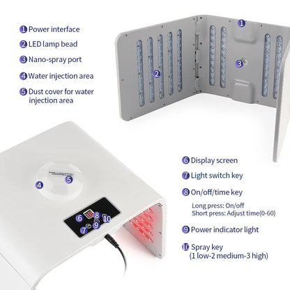 7 Color LED PDT Nano Water Sprayer Skin Rejuvenation Photon Therapy Mask for Home SPA