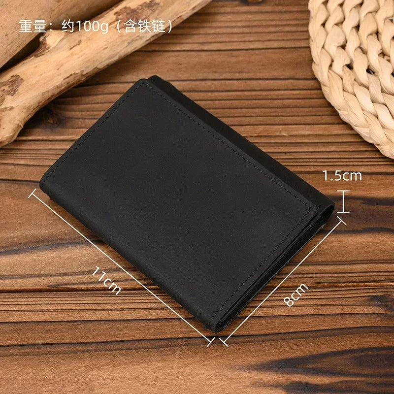 Men's Genuine Leather Short Wallet with Chain – Zipper Clutch, Trifold Purse, Card Holder & Coin Purse for Men