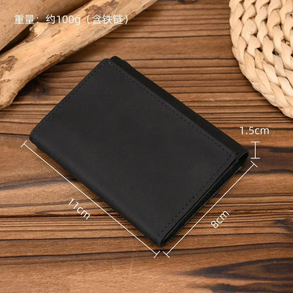 Men's Genuine Leather Short Wallet with Chain – Zipper Clutch, Trifold Purse, Card Holder & Coin Purse for Men