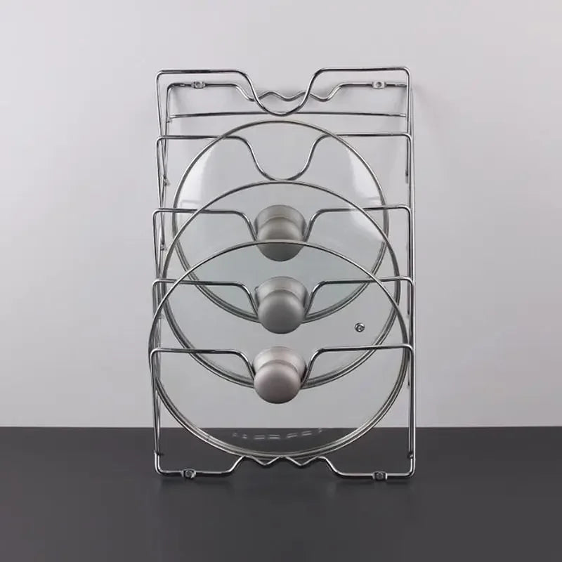 Wall-Mounted Kitchen Organizer Rack – Five-Layer Metal Pot Lid Storage, Rust-Free Multifunctional Rack