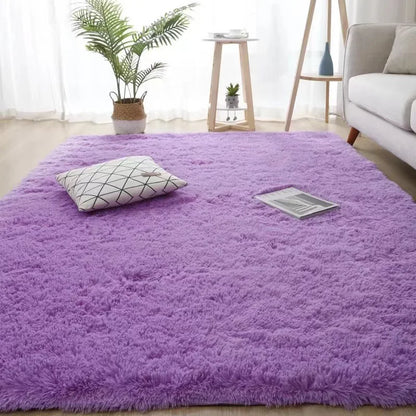 VIKAMA Black Plush Shag Area Rug – Soft Fluffy Furry Carpet for Bedroom, Living Room & Bedside