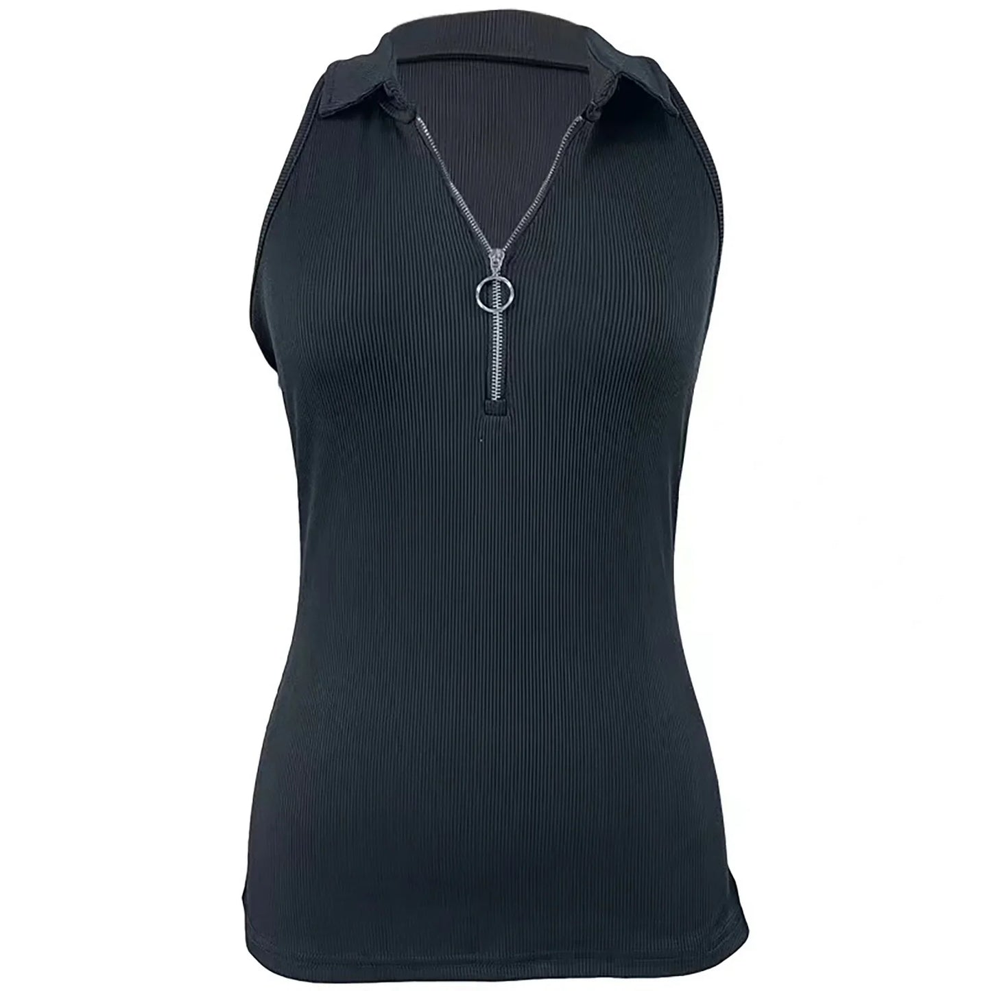 Stylish Solid Color Zipper Vest: Women's Fashion Casual T-Shirt for Spring & Summer in Europe and the United States