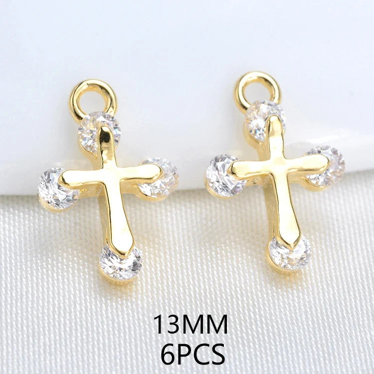 24K Champagne Gold Cross Charms - Small Brass DIY Jewelry Pendants & Craft Accessories