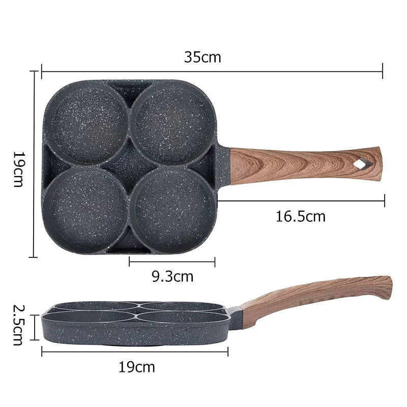 LMETJMA 4-Cups Nonstick Egg Frying Pan - Pancake Cookware Suitable for Gas Stove and Induction Cooker JT87