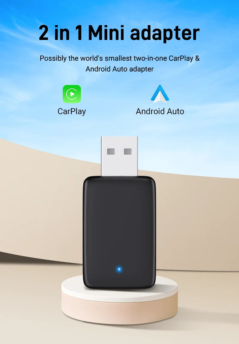 2025 New 2-in-1 Wired to Wireless CarPlay & Android Auto Adapter – Mini Plug & Play Dongle with Auto Connect, Bluetooth & WiFi