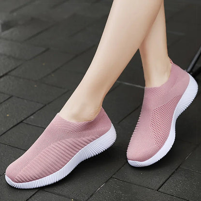 Women’s Slip-On Sock Sneakers – Breathable Flat Casual Vulcanized Sports Shoes Zapatillas