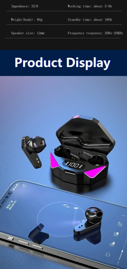 NEW AIR X15 Wireless Gaming Earphones — Bluetooth Low-Latency 65ms Earbuds, Gamer Headset with Mic Handsfree