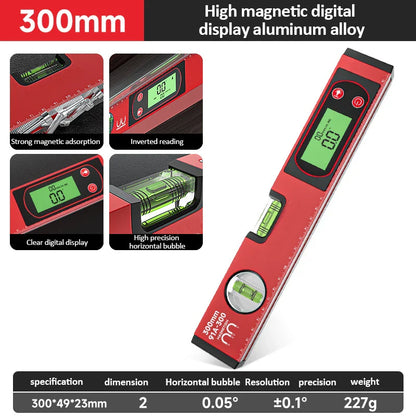 30/40/50cm Digital Display Magnetic Angle Level — Aluminum Alloy Protractor Inclinometer Ruler 90° Measurement Tool