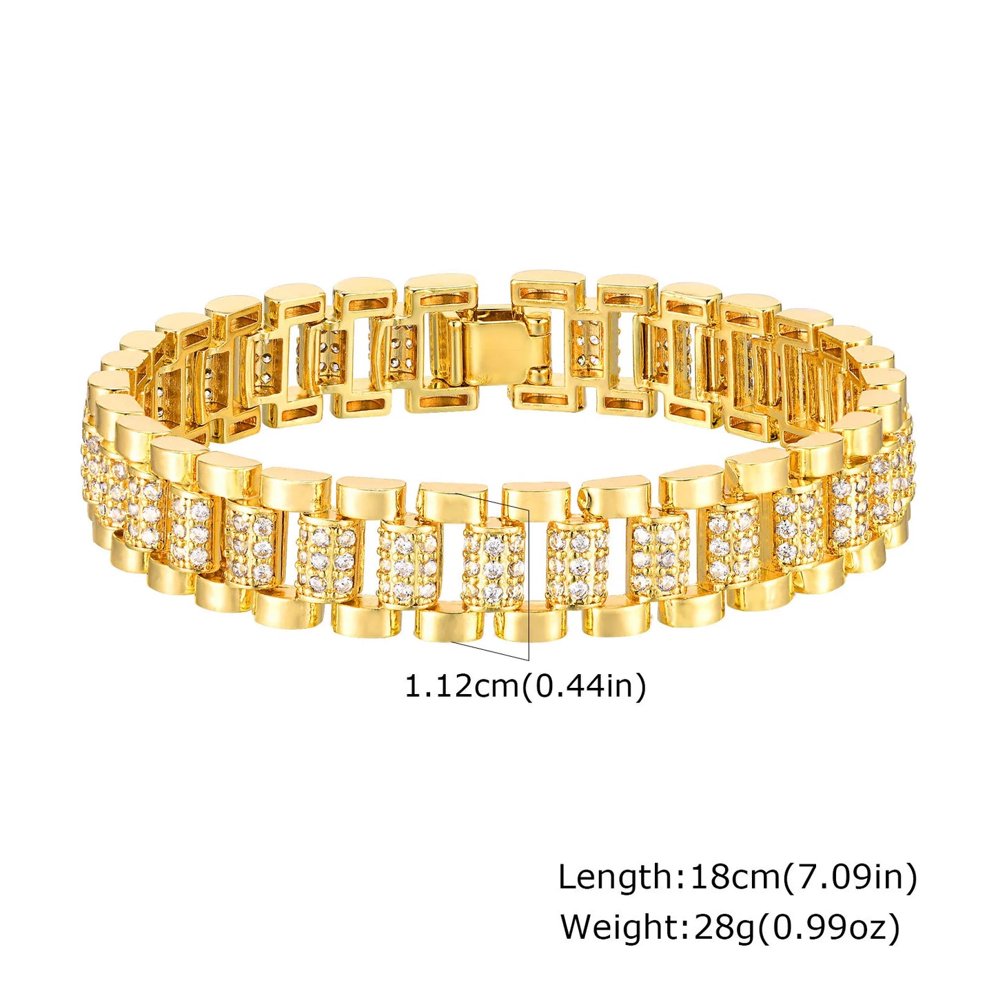 14K Gold Plated Paperclip Chain Bracelet with Cubic Zirconia Chunky Adjustable Link Jewelry for Women