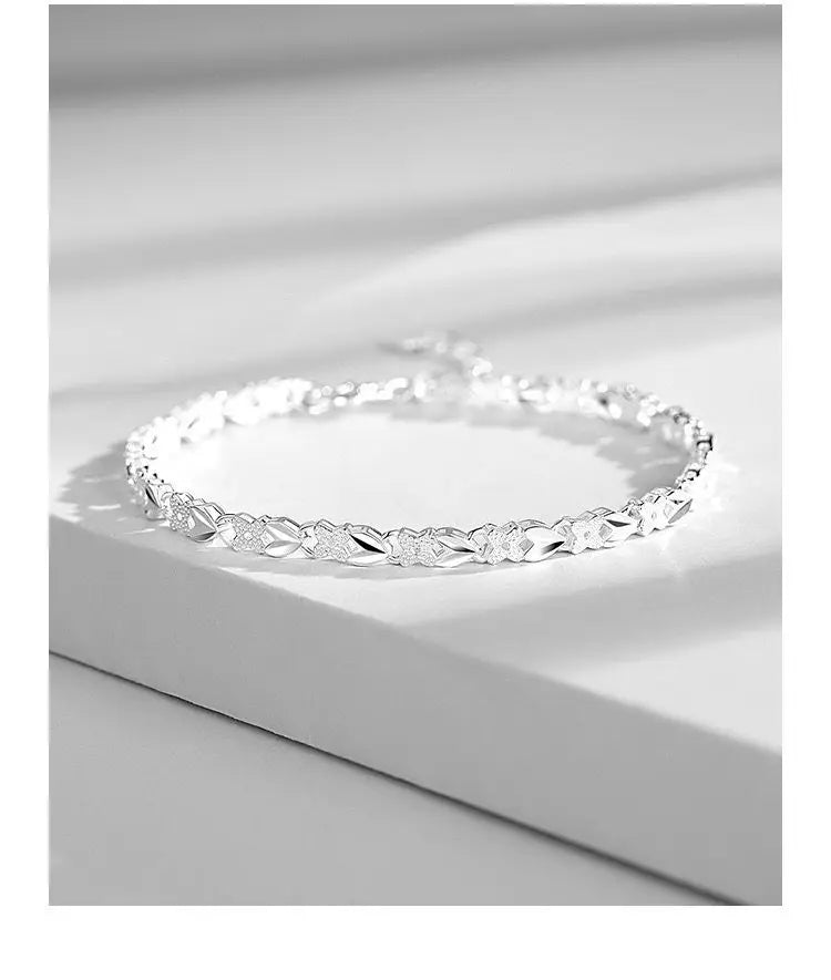 925 Sterling Silver Bracelet: Heart Leaf Design for Women - Noble Wedding Jewelry, Pretty Fashion Accessory, 20cm (8inch)