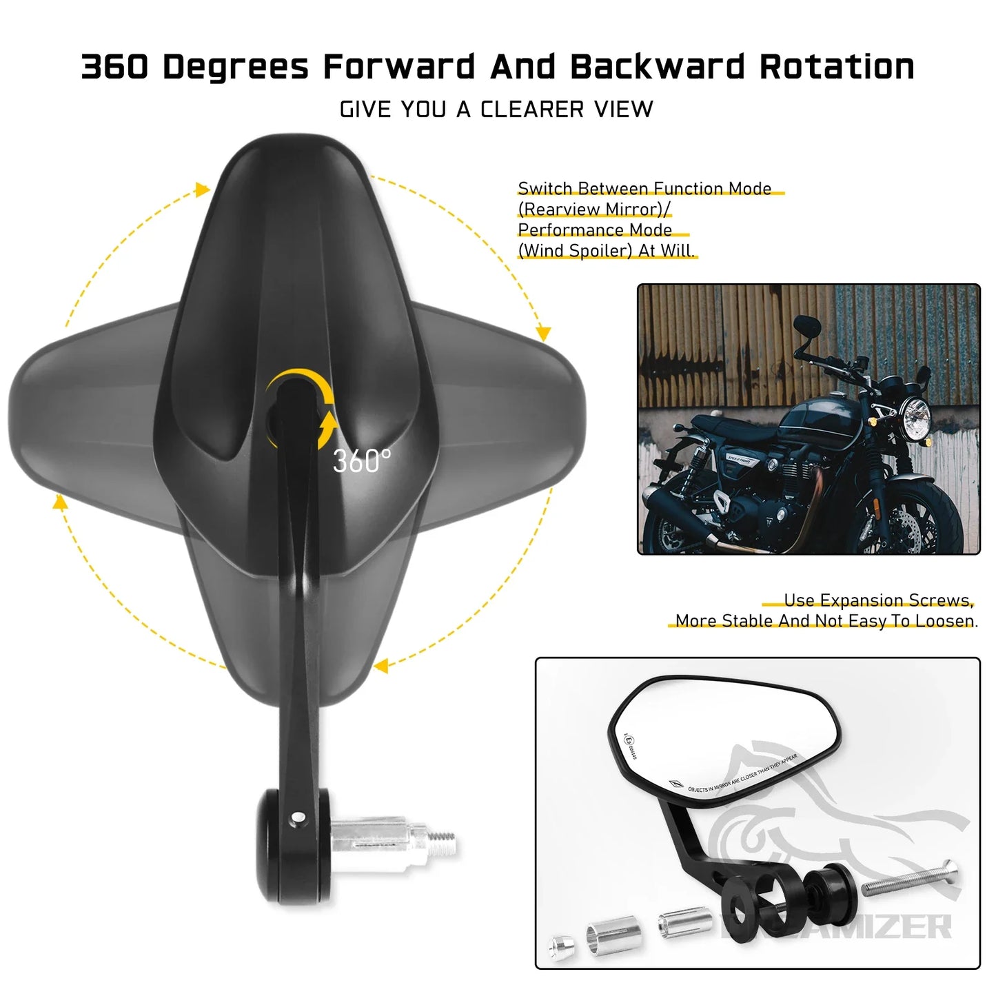 Motorcycle Rearview Side Mirrors | 7/8" & 1" Handlebar End Mirrors for Yamaha & Kawasaki