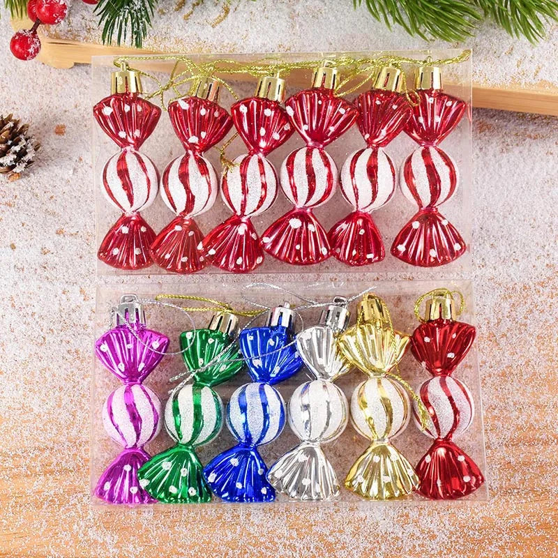 6PCS Christmas Candy Cane & Lollipop Hanging Ornaments – Festive Tree Pendants for Home Holiday Decor
