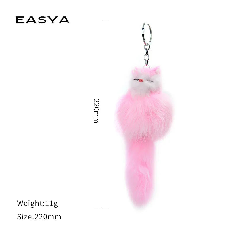 Fluffy Cartoon Fox Keychain – Cute Personalized Key Rings for Kids, Women, Car & Bag Accessories