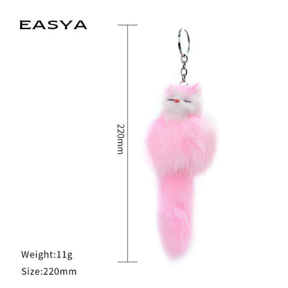 Fluffy Cartoon Fox Keychain – Cute Personalized Key Rings for Kids, Women, Car & Bag Accessories