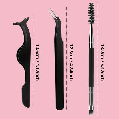 3PCS Eyelash Tool Set with Storage Box – Lash Applicator, Comb & Brush Kit for Eyelash Extension and Grooming