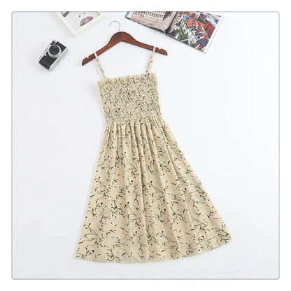 Women’s Summer Mini Dress – Casual Sleeveless Spaghetti Strap Chiffon Dress with Elastic High Waist