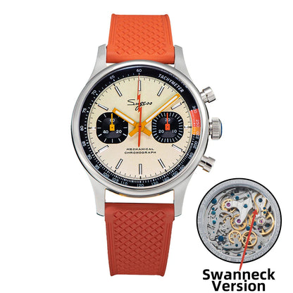 Sugess Pilot Men’s Chronograph Watch — Original ST1901 Mechanical Movement, Sapphire Crystal, Waterproof Racing Strap
