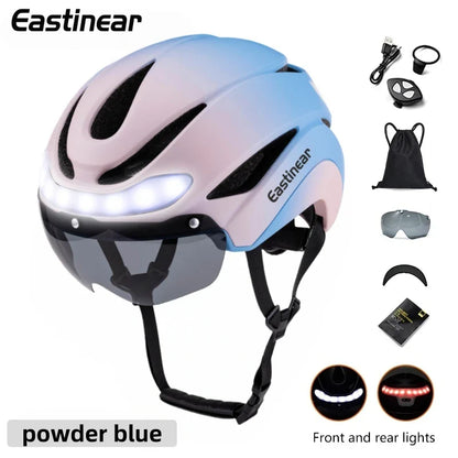 Eastinear Ultralight Road Bike Helmet with LED Lights – Magnetic Goggles & Sun Visor Cycling Racing Helmet for Adults (400g)
