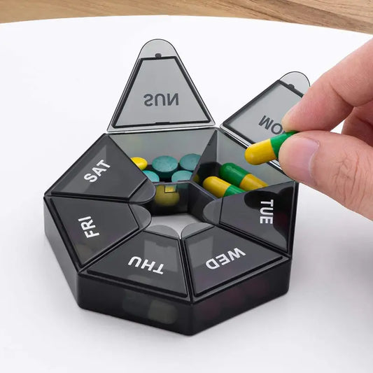 2Pcs 7-Day Pill Storage Box – Mini Travel Medicine Dispenser with 7 Compartments, Plastic Sealer Box
