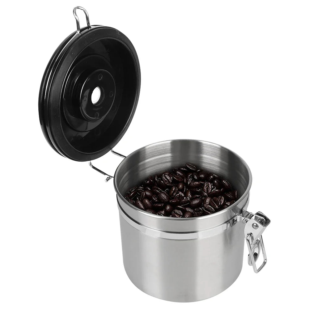 Stainless Steel Coffee Storage Canister — Airtight Lid with CO2 Valve, Premium Container to Preserve Freshness of Coffee Beans