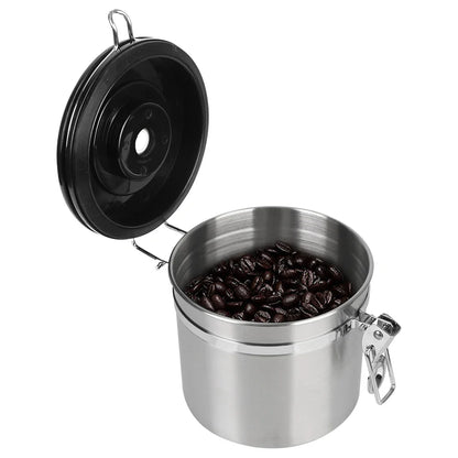Stainless Steel Coffee Storage Canister — Airtight Lid with CO2 Valve, Premium Container to Preserve Freshness of Coffee Beans