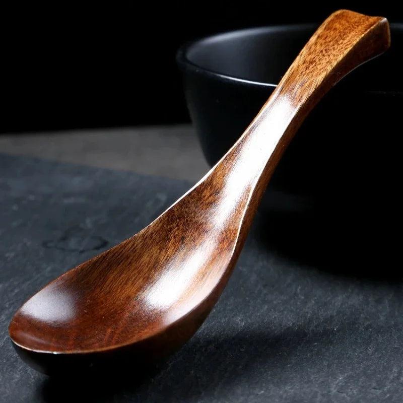 Wooden Soup Spoon — Long & Short Handle Kitchen Utensil for Korean & Japanese Cooking, Ramen & Daily Use