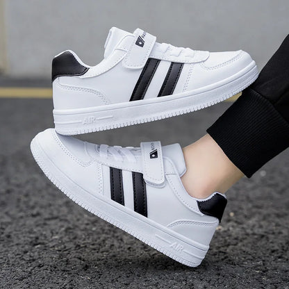 Kids White Sneakers — Boys & Girls Sport Casual Shoes, Non-Slip School Walking & Running Shoes, Sizes 28-39