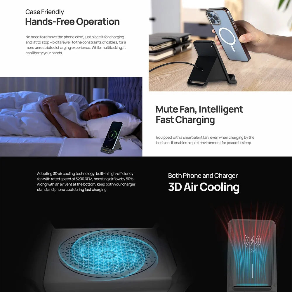 Ulefone WCS01 Wireless Charging Stand - 50W Air Cooled Fast Charger for Ulefone Armor 23 Ultra Smartphone