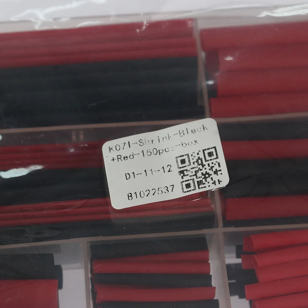 150pcs Heat Shrink Tube Kit – 2:1 Polyolefin Insulation Sleeving for Wire & Cable, Red/Black with Storage Box