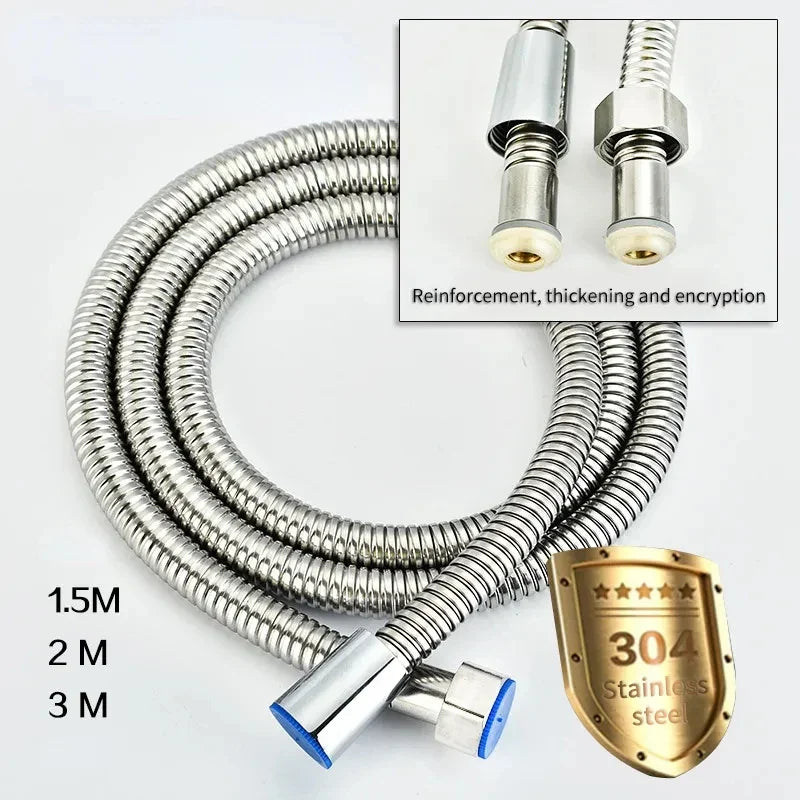 New 1.5/2/3M Flexible Shower Hose — Black SUS304 Stainless Steel Bathroom Water Extension Pipe and Bath Accessories