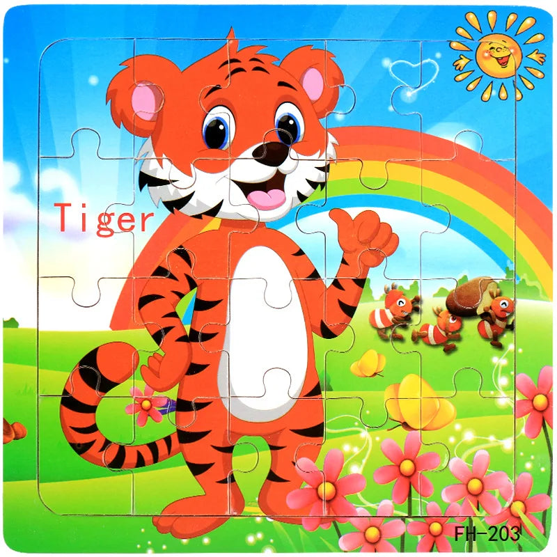 20-Piece Wooden Puzzle Set — Cartoon Animals, Cars, Letters & Numbers Educational Jigsaw Toys for Kids