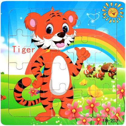 20-Piece Wooden Puzzle Set — Cartoon Animals, Cars, Letters & Numbers Educational Jigsaw Toys for Kids