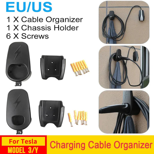 Car Charging Cable Mount for Tesla Model 3/Y/S/X - Wall Mount with Chassis Bracket & Connector Charger Holder