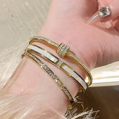 Titanium Steel Stainless Steel Zircon Inlaid Gold Plated Bracelet – Classic & Simple Style for Women's Daily Wear