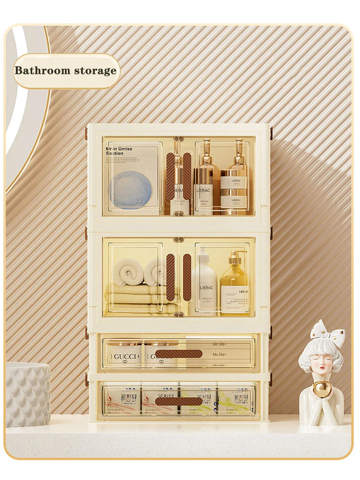 Foldable Transparent Cosmetic Organizer — Multi-Layer Drawer-Style Desktop Beauty Storage Box, Dustproof Makeup Organizer