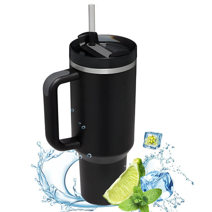 1200ml Insulated Stainless Steel Tumbler with Handle – Portable Thermal Mug for Hot & Cold Coffee with Straw