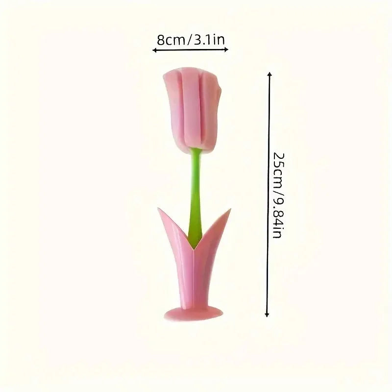 Tulip Cup Brush with Detachable Sponge Head – Long Handle Bottle & Glass Cleaning Brush Durable Kitchen Cleaning Tool