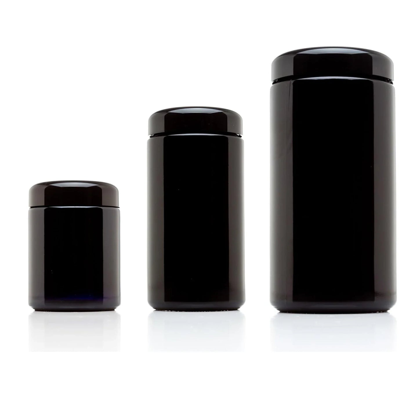 Airtight UV Glass Jar — Smell-Proof 1/2oz-1L Container with 2-Way 62% Humidity Pack to Keep Goods Fresh
