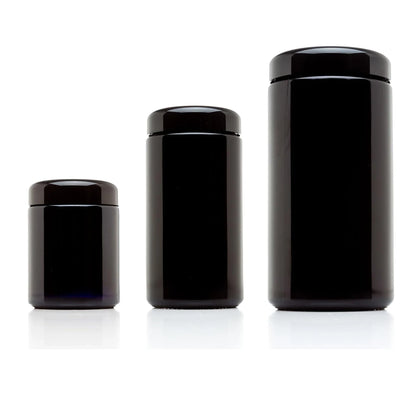 Airtight UV Glass Jar — Smell-Proof 1/2oz-1L Container with 2-Way 62% Humidity Pack to Keep Goods Fresh