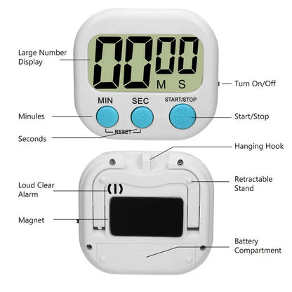 LED Counter Display Alarm Clock - Electronic Countdown Timer, Magnetic Digital Stopwatch for Kitchen, Sports, and Study