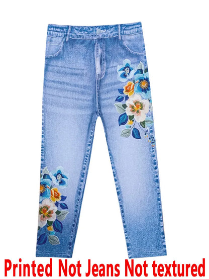 Women's Printed Capri Leggings - Stretchy Casual Cropped Pants