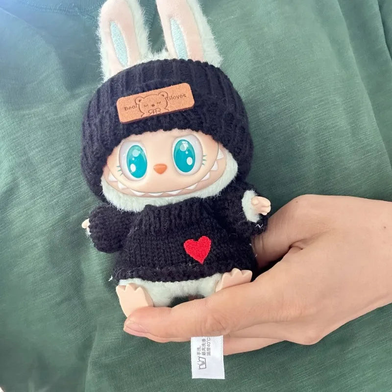 17cm Labubu Doll Clothes — Monster Outfit with Hat, Love Sweater & Casual Shoes for Sitting Party Accessories